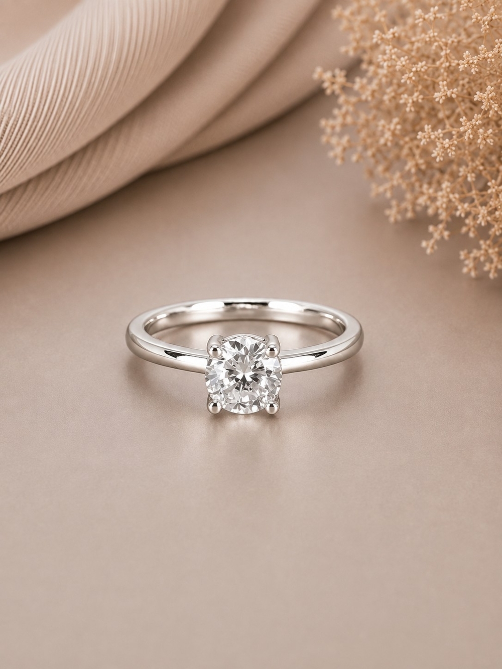 Classic Solitaire Round-Cut White Gold Engagement Ring - White